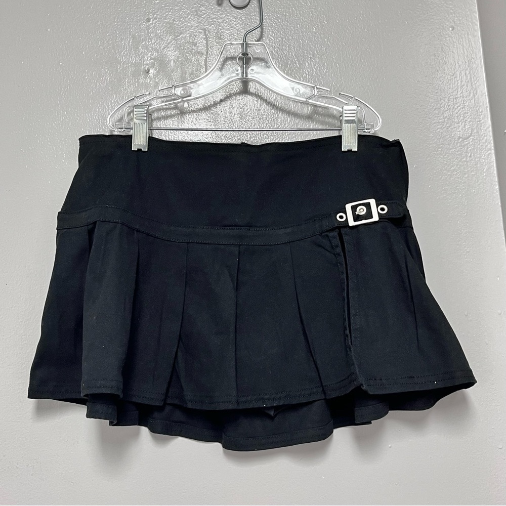 Refuge Black Mini Skirt with Buckle Accent